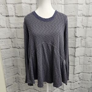 Anthropologie Left Of Center Textured Navy Long Sleeve Top Size S